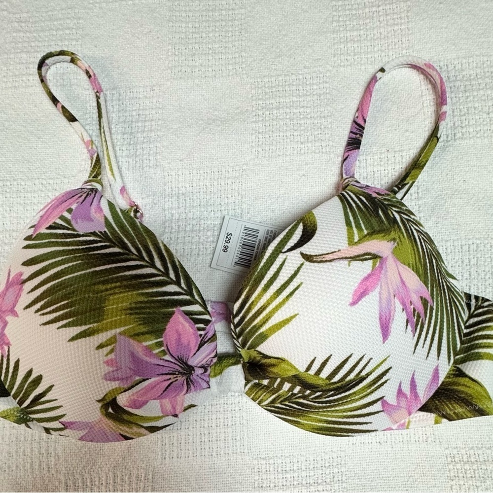 Shade & Shore Tropical Floral Bikini Top - Pink and Green 34C